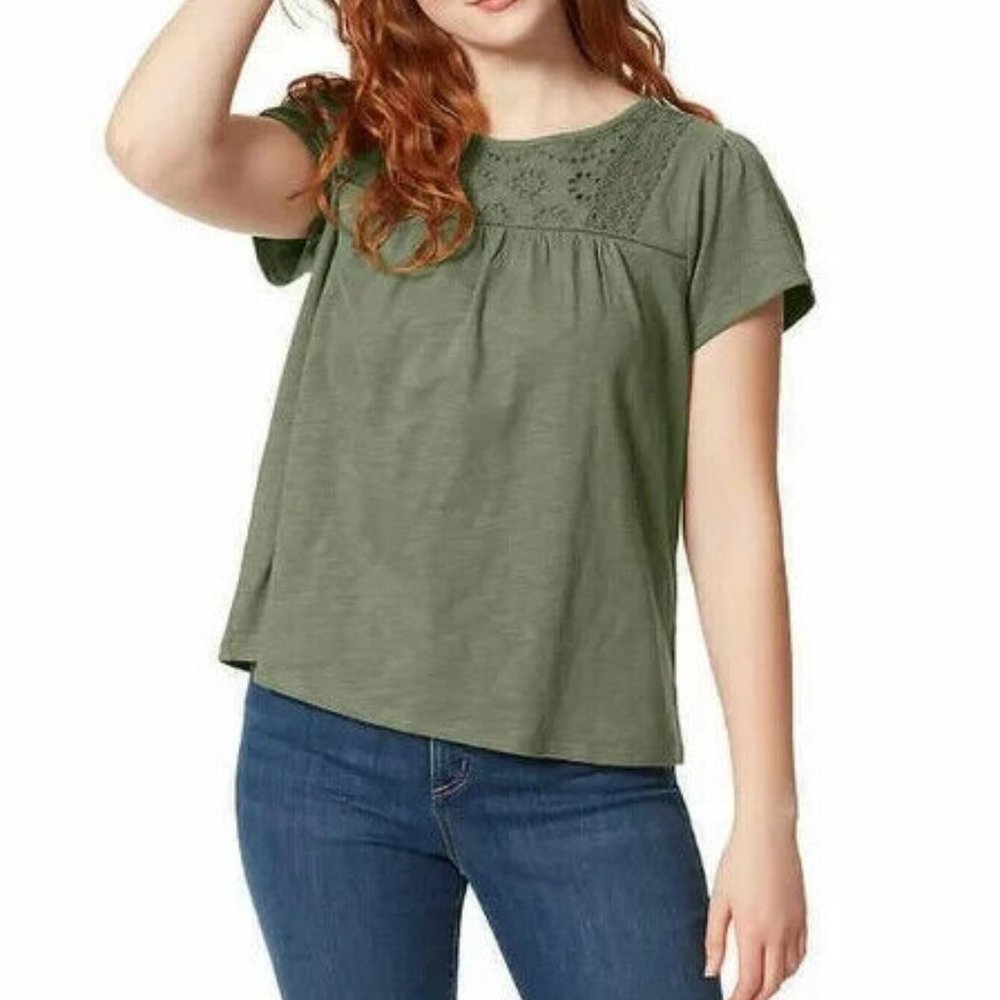 NWT Ella Moss Women's Lace Trim Crew Neck Knit Top Green Size XL $60 9HL226